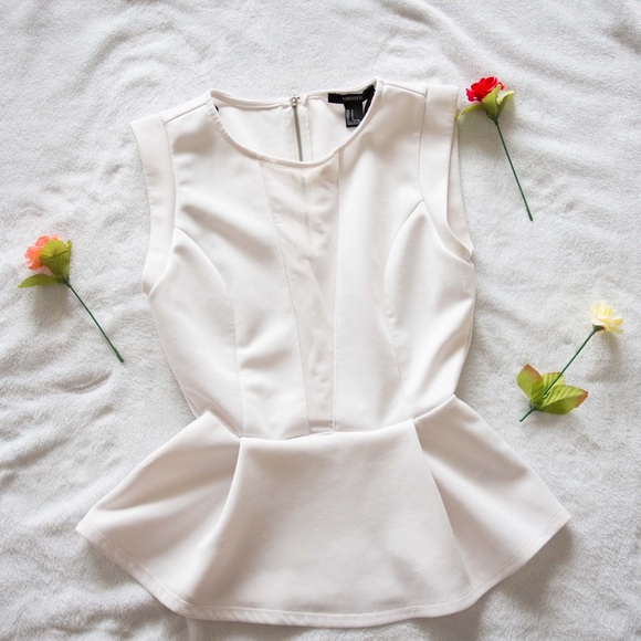 Forever 21 Tops - White Forever 21 peplum dress with sheer v neck